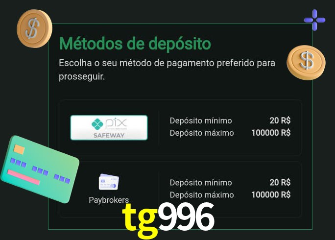 O cassino tg996 oferece uma grande variedade de métodos de pagamento